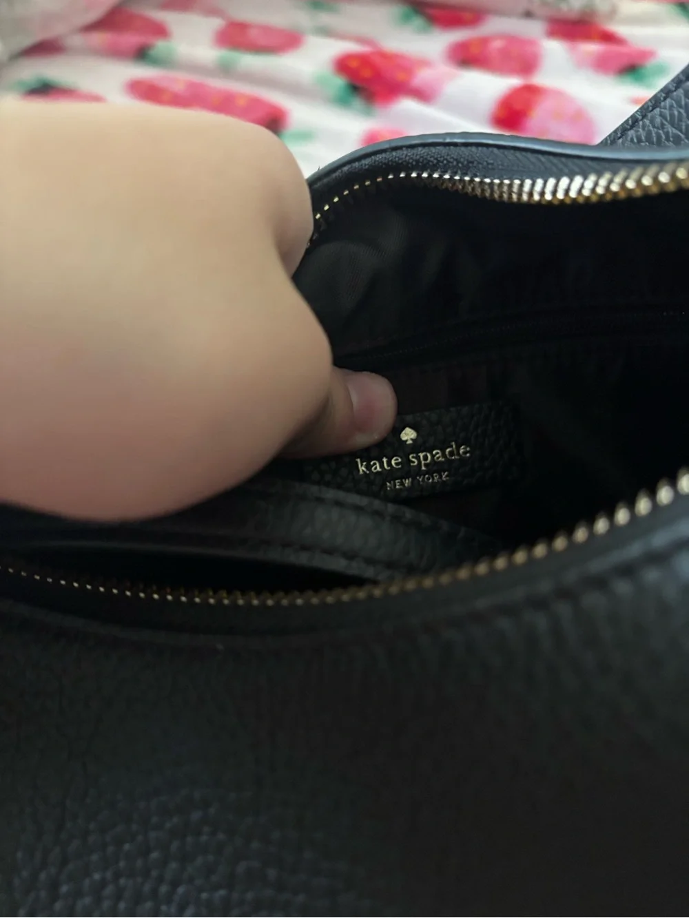 kate spade Black Pebbled Leather Hobo with Gold Logo